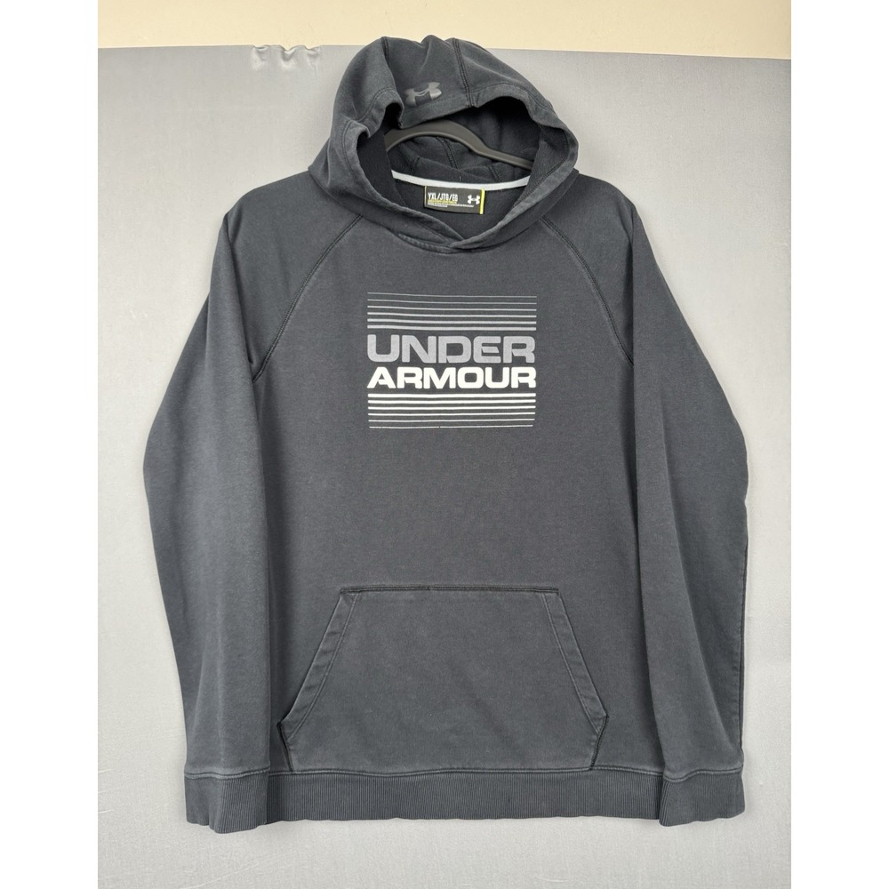 Under Armour Hoodie Youth XL Black Pullover Sweatshirt Logo Hooded Athletic